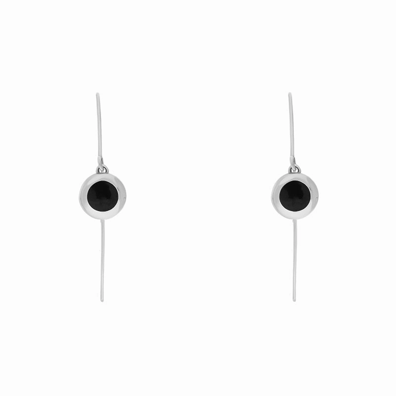 9ct White Gold Whitby Jet Star Disc Drop Earrings