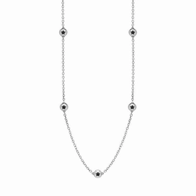 9ct White Gold Whitby Jet Star Link Disc Chain Necklace