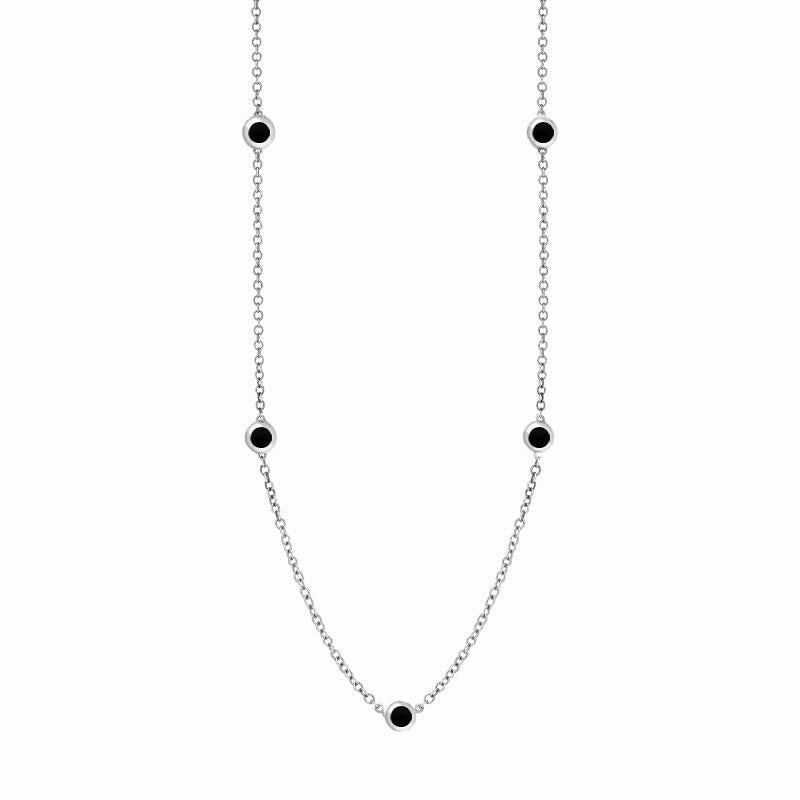 9ct White Gold Whitby Jet Star Link Disc Chain Necklace