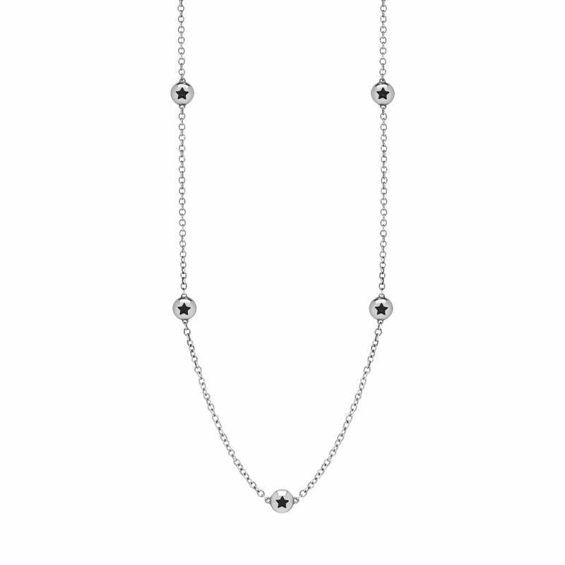9ct White Gold Whitby Jet Star Link Disc Chain Necklace