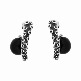 9ct White Gold Whitby Jet Tentacle Hoop Earrings