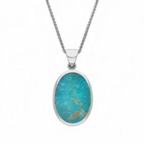 9ct White Gold Whitby Jet Turquoise Small Double Sided Fob Necklace