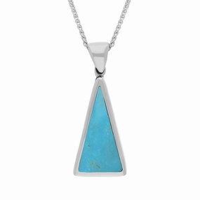 9ct White Gold Whitby Jet Turquoise Small Double Sided Triangular Fob Necklace