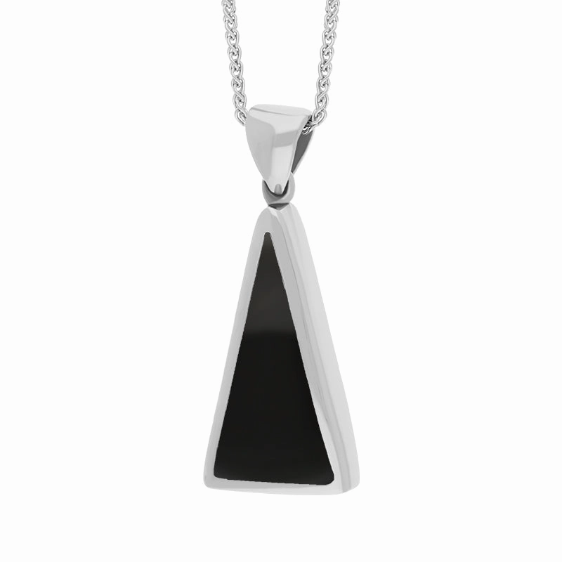 9ct White Gold Whitby Jet Turquoise Small Double Sided Triangular Fob Necklace