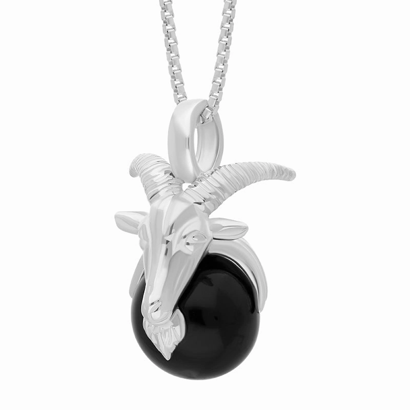 9ct White Gold Whitby Jet Zodiac Capricorn 9mm Bead Pendant
