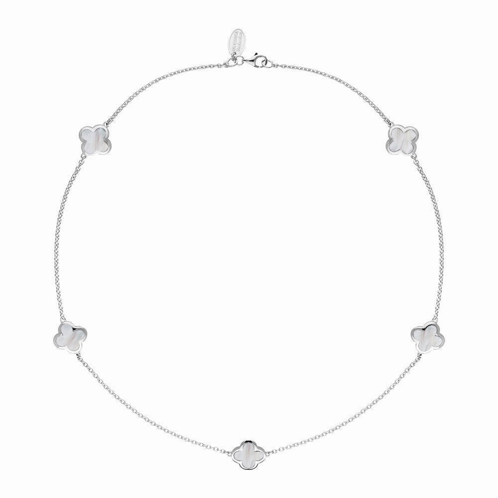 9ct White Gold White Mother of Pearl Bloom Four Leaf Clover Necklace
