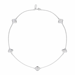 9ct White Gold White Mother of Pearl Bloom Four Leaf Clover Necklace