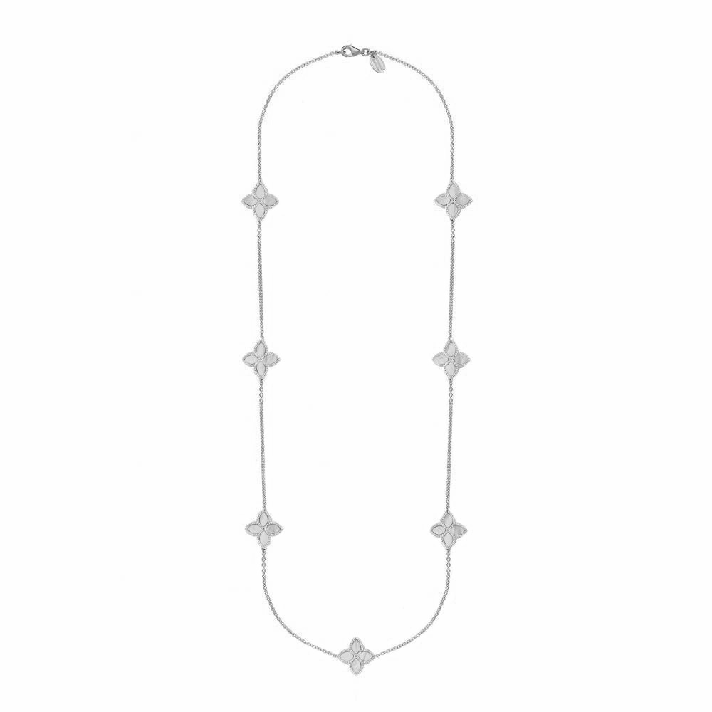 9ct White Gold White Mother of Pearl Eden Long Marquise Flower Necklace