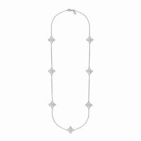 9ct White Gold White Mother of Pearl Eden Long Marquise Flower Necklace