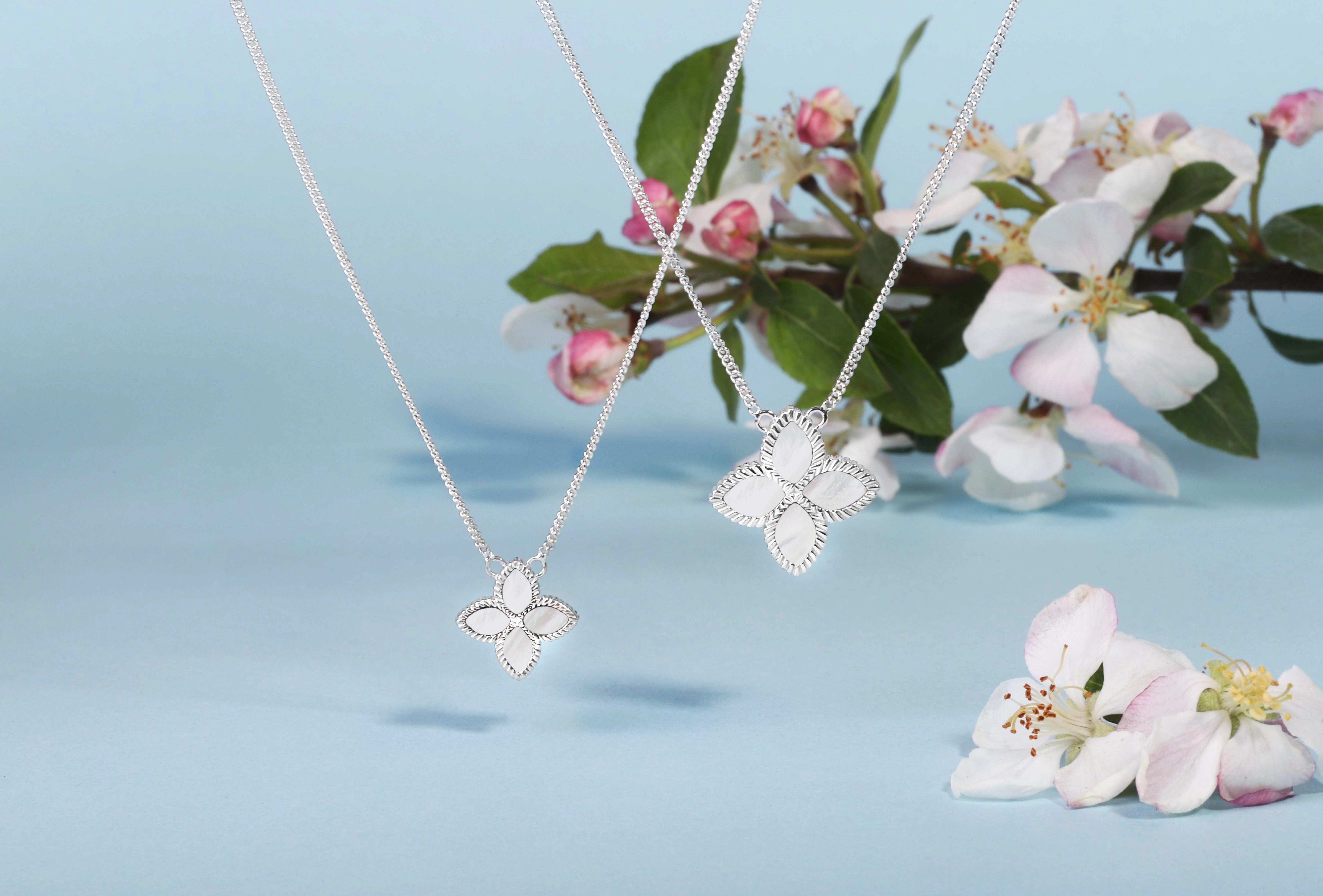 9ct White Gold White Mother of Pearl Eden Small Marquise Flower Necklace