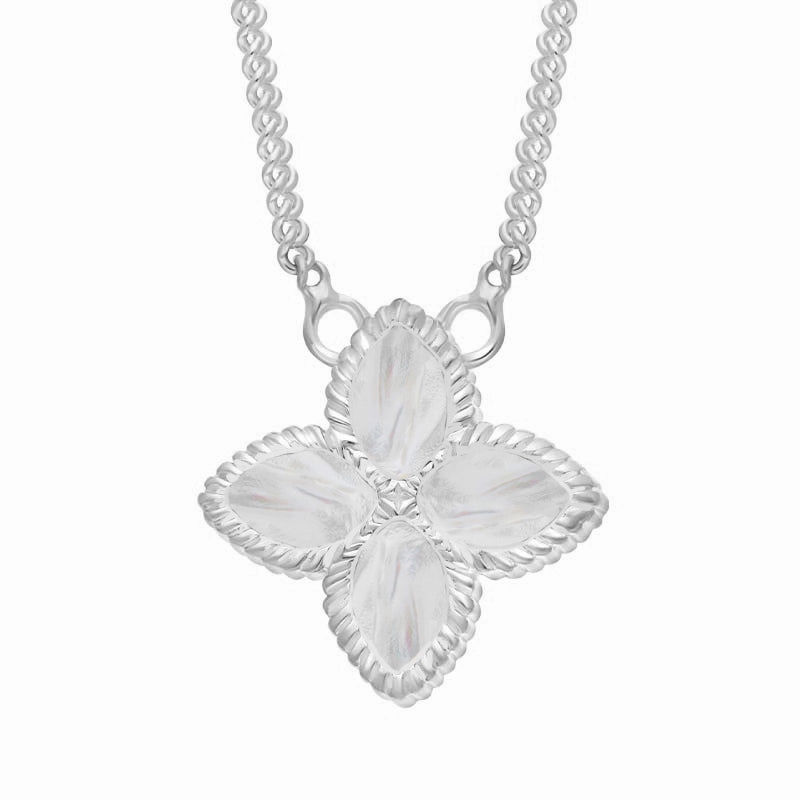 9ct White Gold White Mother of Pearl Eden Small Marquise Flower Necklace