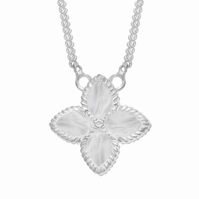 9ct White Gold White Mother of Pearl Eden Small Marquise Flower Necklace