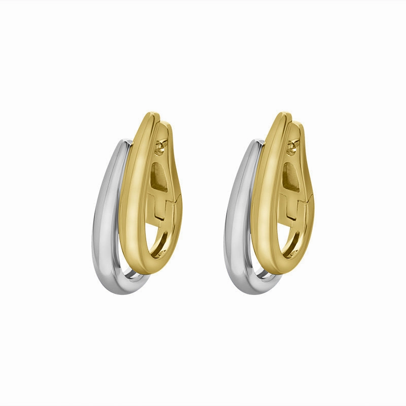 9ct Yellow and White Gold Double Long Oval Hoop Earrings