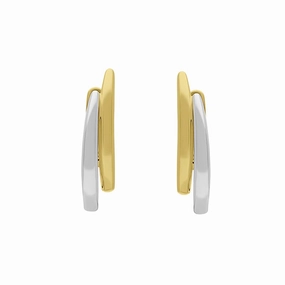 9ct Yellow and White Gold Double Long Oval Hoop Earrings