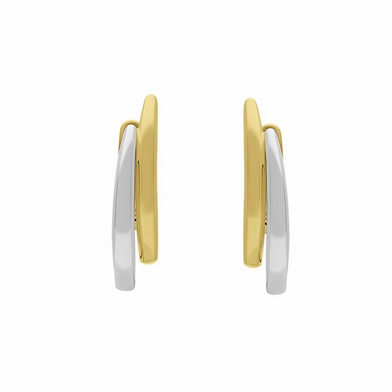 9ct Yellow and White Gold Double Long Oval Hoop Earrings