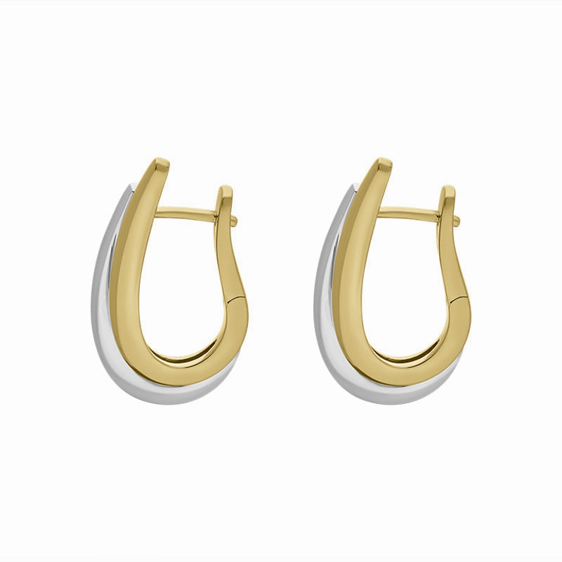 9ct Yellow and White Gold Double Long Oval Hoop Earrings