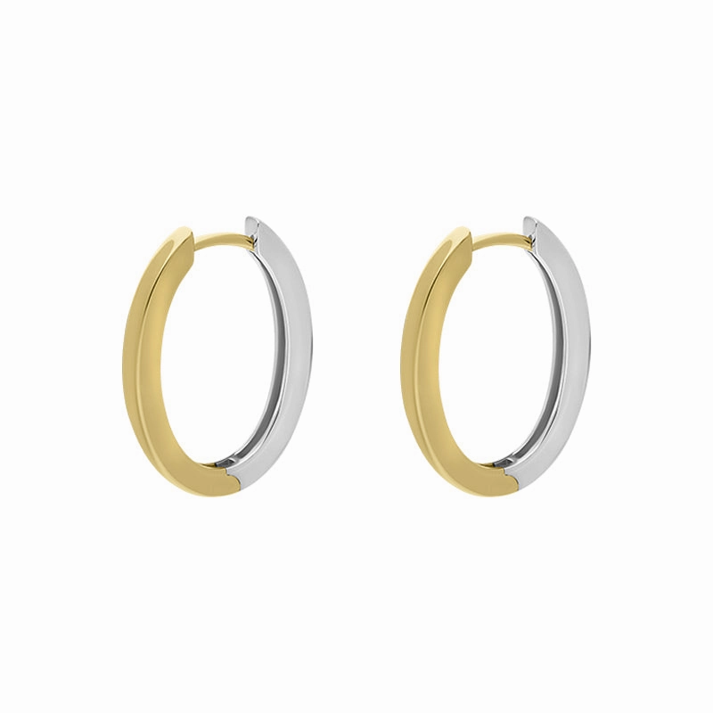 9ct Yellow and White Gold Flat Oval Hoop Earrings