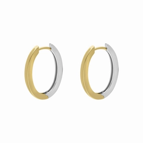 9ct Yellow and White Gold Flat Oval Hoop Earrings