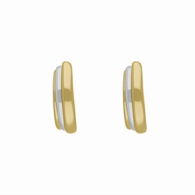 9ct Yellow and White Gold Round Three Row Hoop Earrings