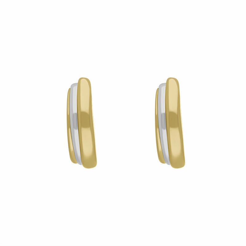 9ct Yellow and White Gold Round Three Row Hoop Earrings