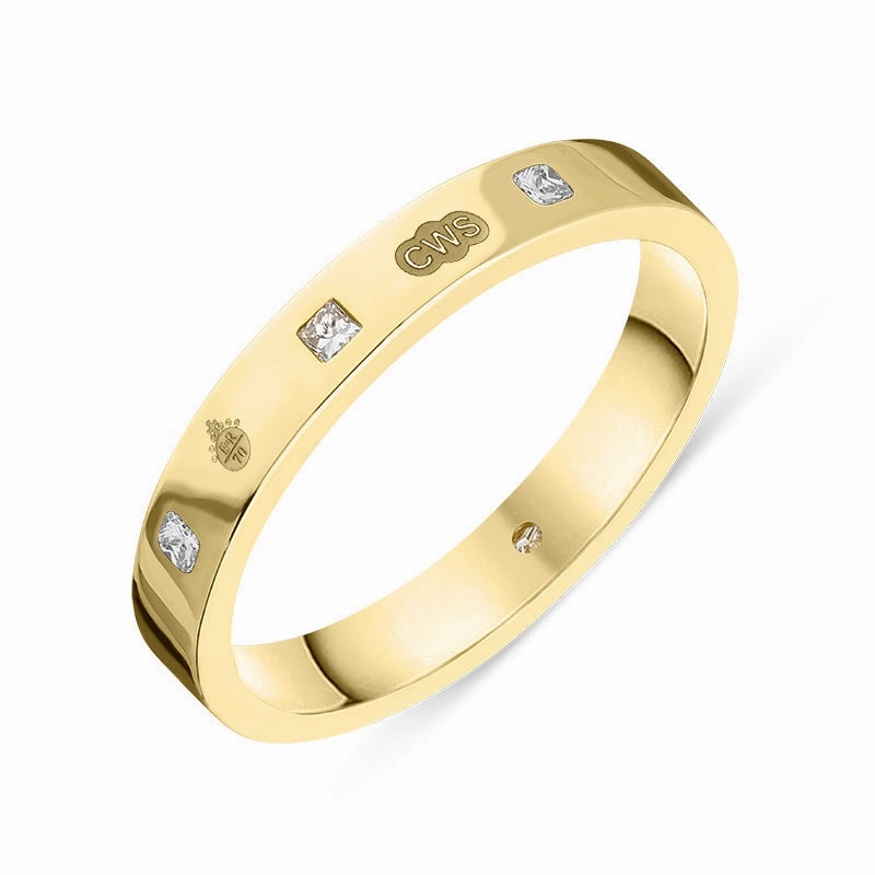 9ct Yellow Gold 0.09ct Diamond Queen's Jubilee Hallmark Princess Cut 3mm Ring D