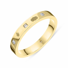 9ct Yellow Gold 0.09ct Diamond Queen's Jubilee Hallmark Princess Cut 3mm Ring D