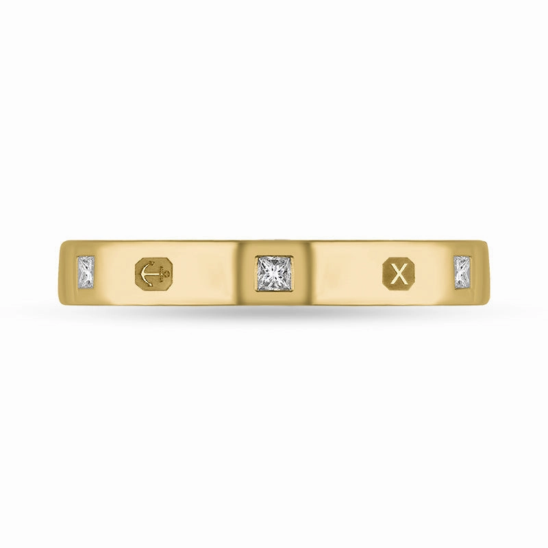 9ct Yellow Gold 0.09ct Diamond Queen's Jubilee Hallmark Princess Cut 3mm Ring D