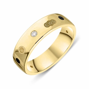 9ct Yellow Gold 0.09ct Diamond Whitby Jet King's Coronation Hallmark 6mm Ring D