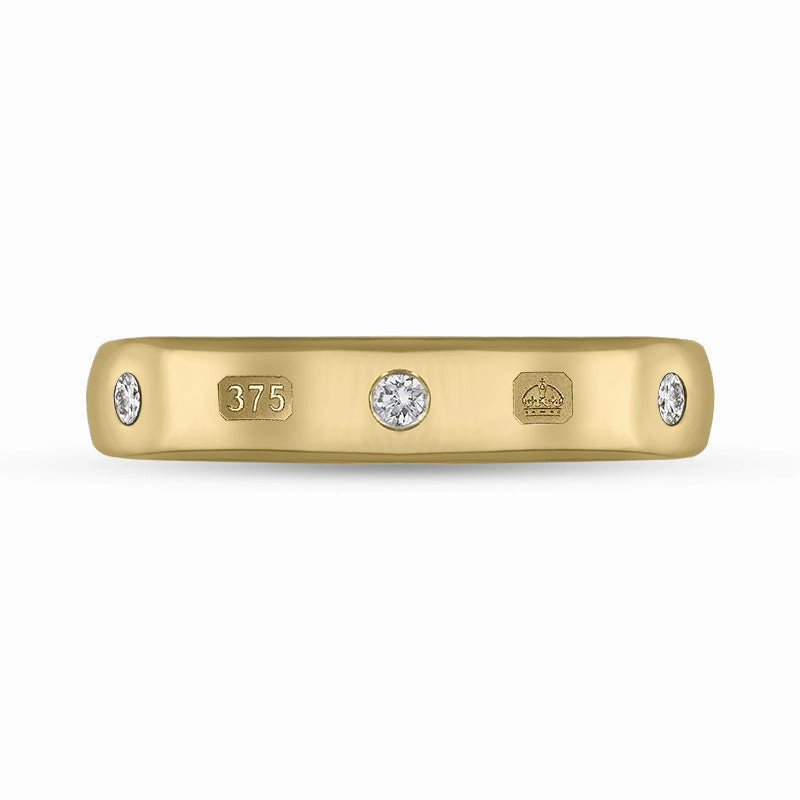 9ct Yellow Gold 0.15ct Diamond King's Coronation Hallmark 4mm Ring D