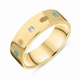9ct Yellow Gold 0.18ct Diamond Turquoise King's Coronation Hallmark Princess Cut 6mm Ring D