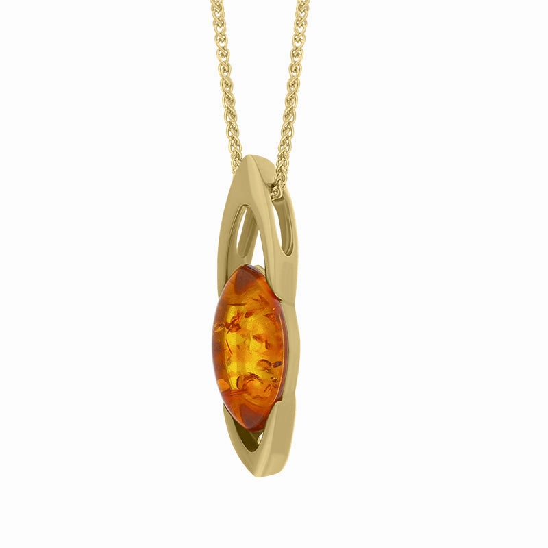 9ct Yellow Gold Amber Small Marquise Ellipse Necklace D