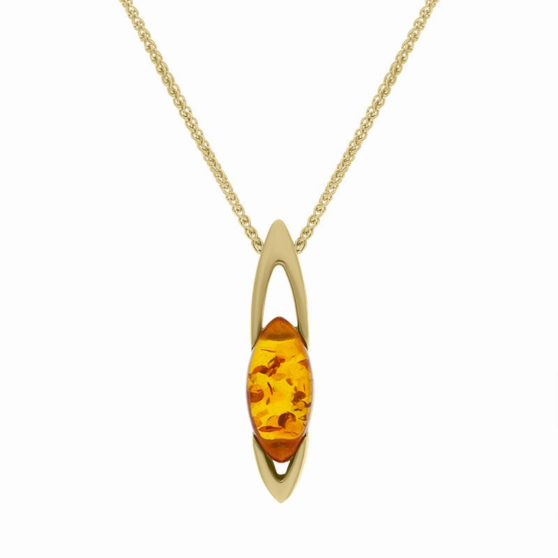 9ct Yellow Gold Amber Small Marquise Ellipse Necklace D