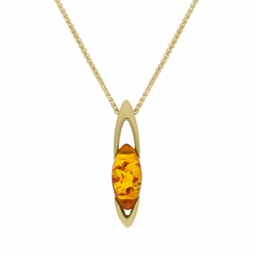 9ct Yellow Gold Amber Small Marquise Ellipse Necklace D