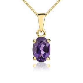 9ct Yellow Gold Amethyst 7x5mm Oval Claw Set Necklace