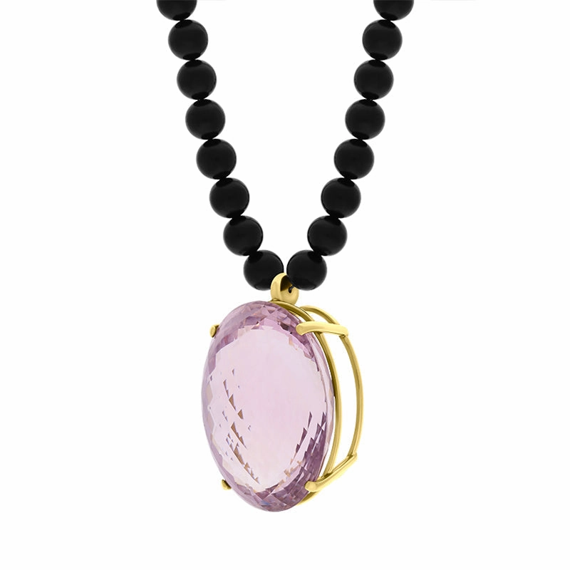 9ct yellow Gold Amethyst Whitby Jet Beaded Necklace D