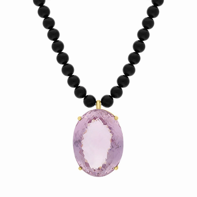 9ct yellow Gold Amethyst Whitby Jet Beaded Necklace D