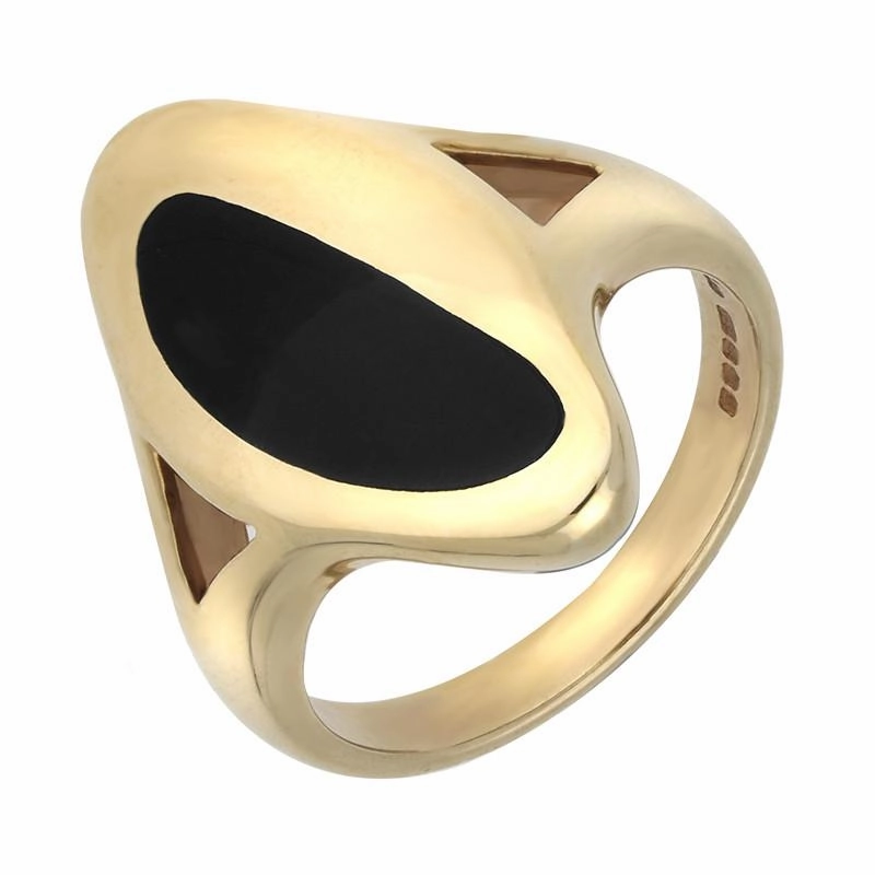 9ct Yellow Gold and Whitby Jet Freeform Oval Shape Ring
