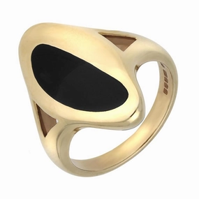 9ct Yellow Gold and Whitby Jet Freeform Oval Shape Ring