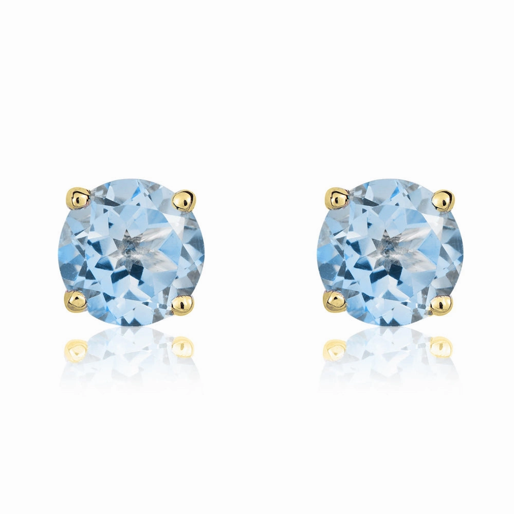 9ct Yellow Gold Aquamarine 5mm Round Claw Set Stud Earrings
