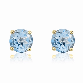 9ct Yellow Gold Aquamarine 5mm Round Claw Set Stud Earrings
