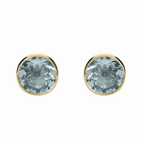 9ct Yellow Gold Aquamarine 5mm Round Rub Over Set Stud Earrings