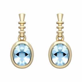 9ct Yellow Gold Aquamarine Oval Bottle Top Drop Earrings