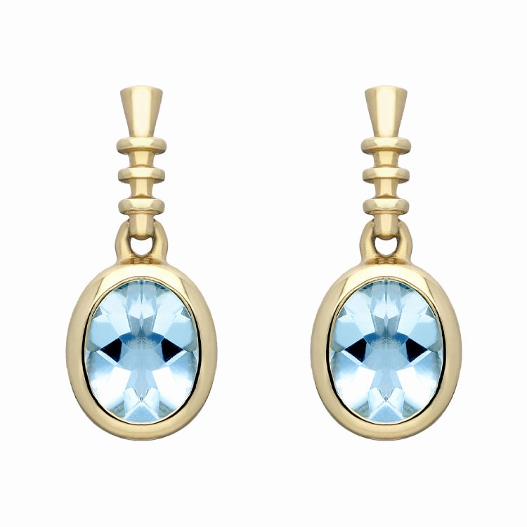 9ct Yellow Gold Aquamarine Oval Bottle Top Drop Earrings