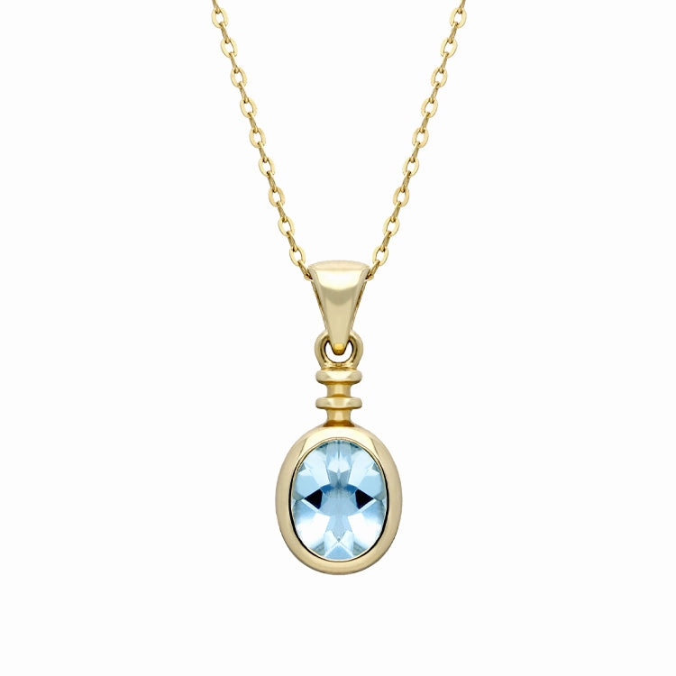 9ct Yellow Gold Aquamarine Oval Bottle Top Necklace
