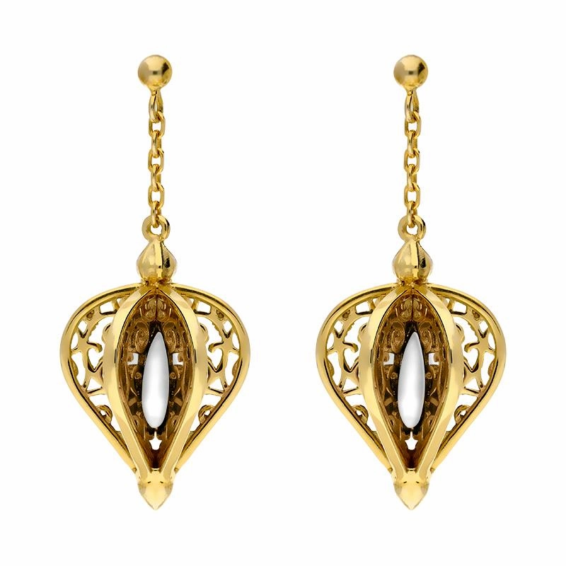 9ct Yellow Gold Bauxite Flore Filigree Drop Earrings