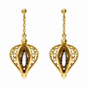 9ct Yellow Gold Bauxite Flore Filigree Drop Earrings