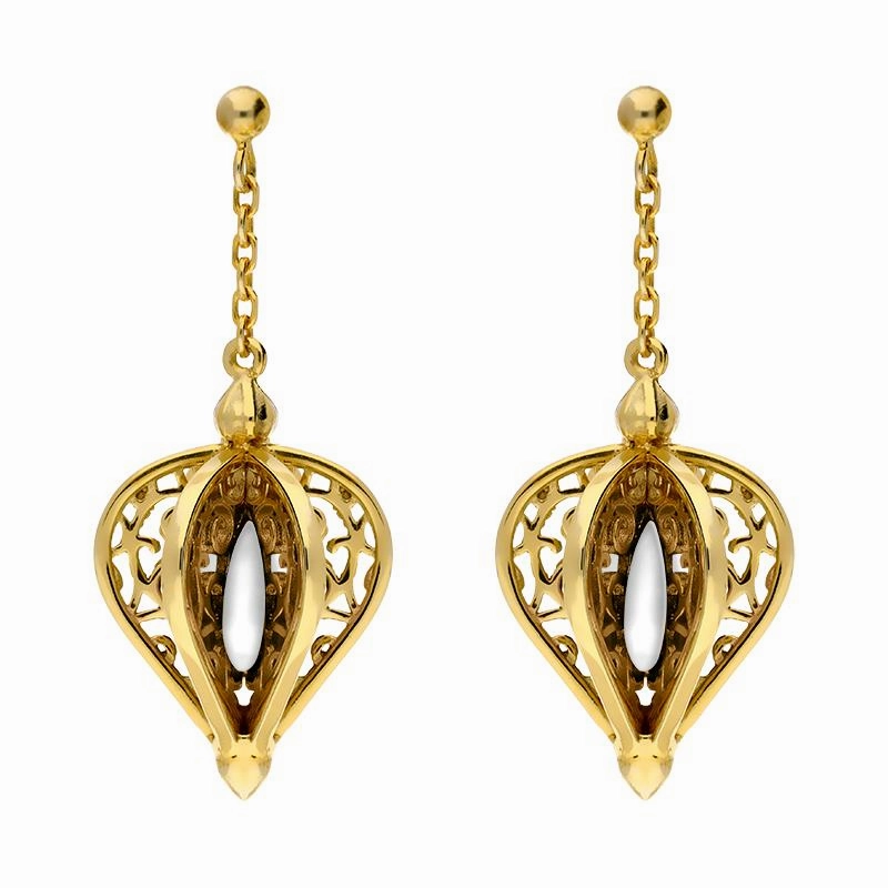 9ct Yellow Gold Bauxite Flore Filigree Drop Earrings