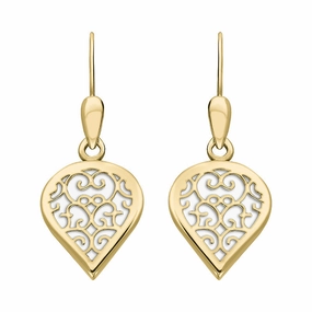 9ct Yellow Gold Bauxite Flore Filigree Heart Drop Earrings