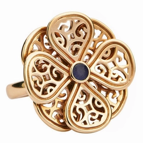 9ct Yellow Gold Blue Goldstone Flore Eight Petal Flower Ring