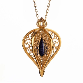9ct Yellow Gold Blue Goldstone Flore Filigree Small Necklace